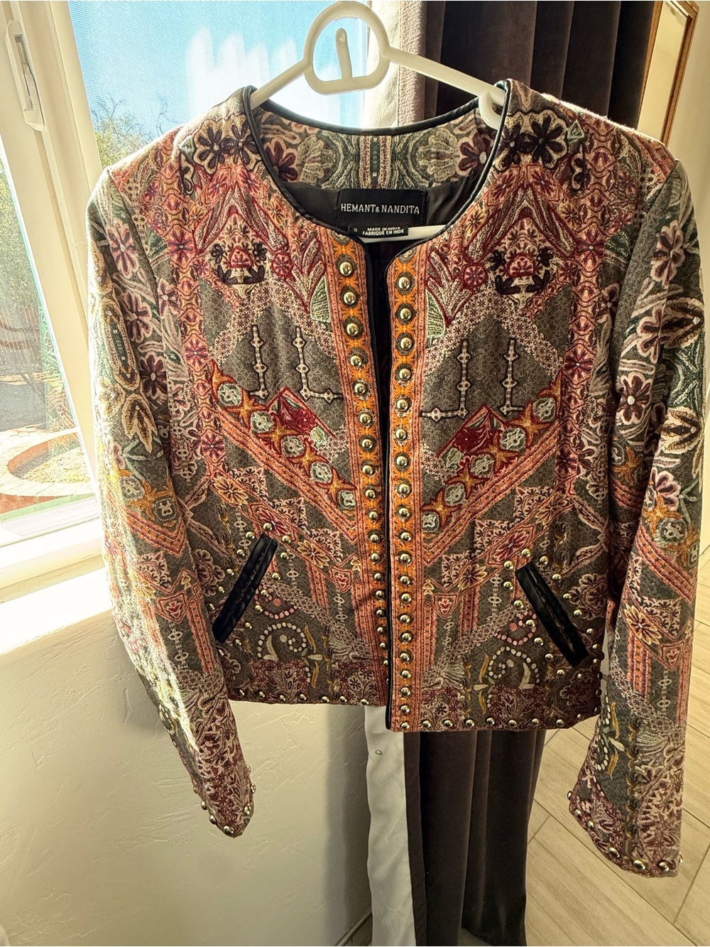 HEMANT & NANDITA Multicolor Embroidered Stud-Trim Jacket